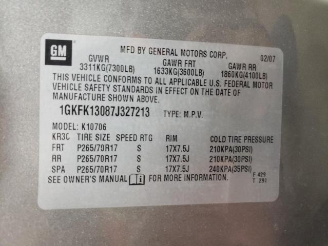 1GKFK13087J327213 - 2007 GMC YUKON GRAY photo 13