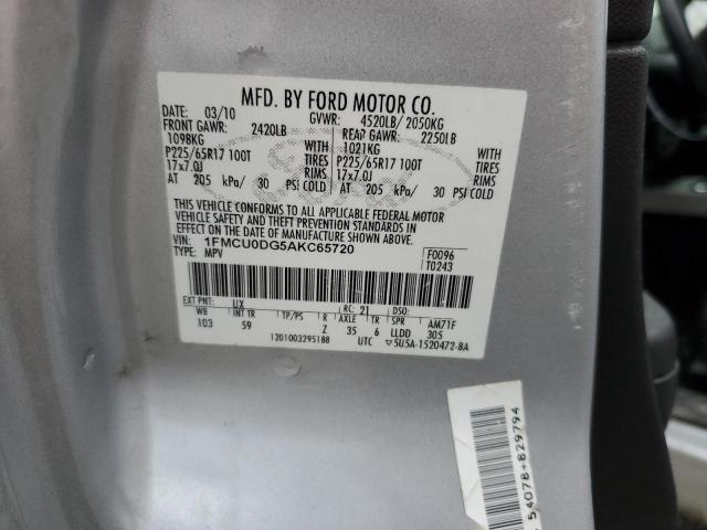 1FMCU0DG5AKC65720 - 2010 FORD ESCAPE XLT GRAY photo 12