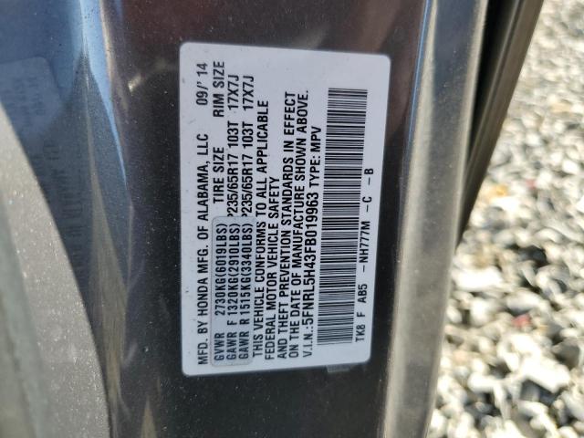 5FNRL5H43FB019963 - 2015 HONDA ODYSSEY EX GRAY photo 13