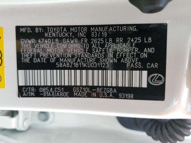 58ABZ1B11KU031123 - 2019 LEXUS ES 350 Ақ фото 12