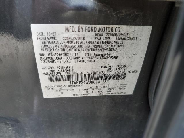 1FAHP24W08G141183 - 2008 FORD TAURUS SEL GRAY photo 12