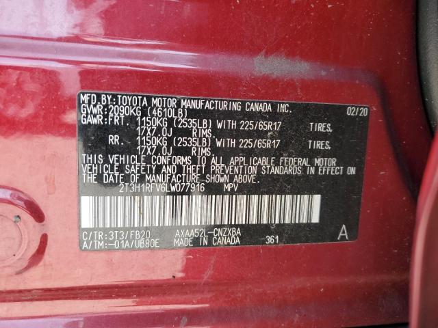 2T3H1RFV6LW077916 - 2020 TOYOTA RAV4 LE RED photo 13