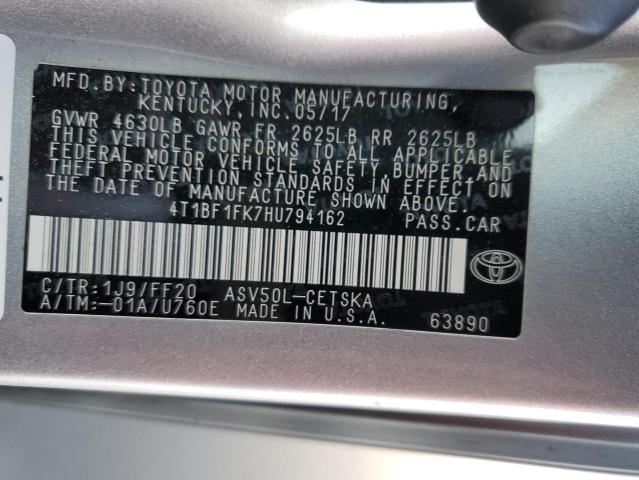 4T1BF1FK7HU794162 - 2017 TOYOTA CAMRY LE SILVER photo 12