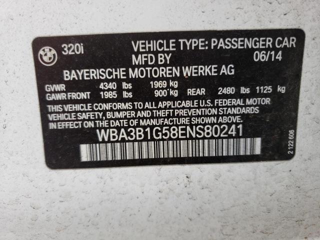 WBA3B1G58ENS80241 - 2014 BMW 320 I WHITE photo 12