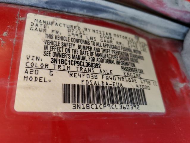 3N1BC1CP9CL360392 - 2012 NISSAN VERSA S RED photo 12