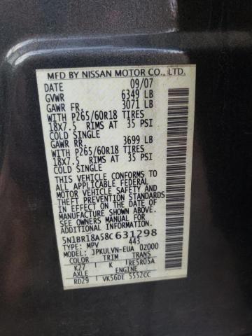 5N1BR18A58C631298 - 2008 NISSAN PATHFINDER LE 灰色 照片 13
