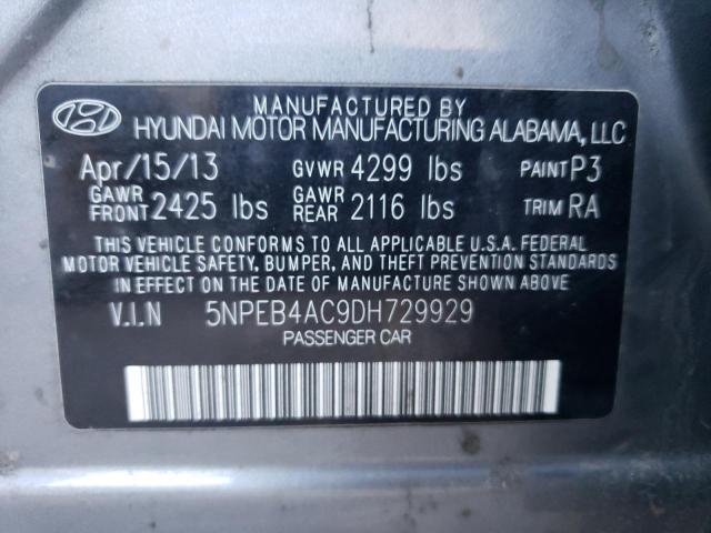 5NPEB4AC9DH729929 - 2013 HYUNDAI SONATA GLS GRAY photo 12