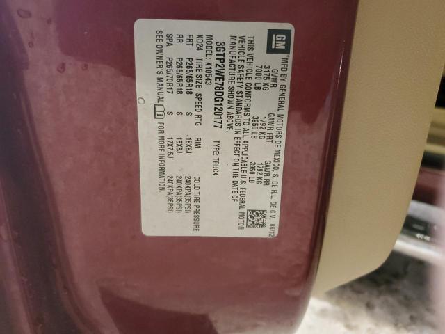 3GTP2WE78DG120177 - 2013 GMC SIERRA K1500 SLT MAROON photo 12