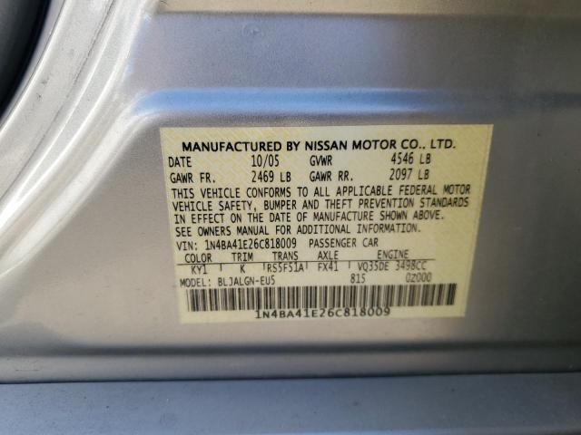 1N4BA41E26C818009 - 2006 NISSAN MAXIMA SE SILVER photo 12