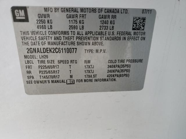 2GNALDEK2C6110077 - 2012 CHEVROLET EQUINOX LT WHITE photo 12