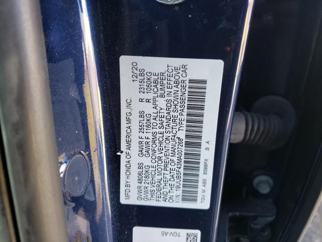 19UUB5F43MA007268 - 2021 ACURA TLX TECHNOLOGY BLUE photo 12