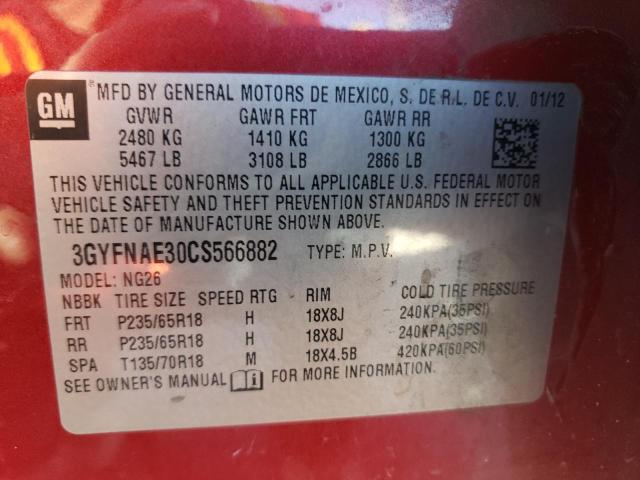 3GYFNAE30CS566882 - 2012 CADILLAC SRX LUXURY COLLECTION RED photo 12