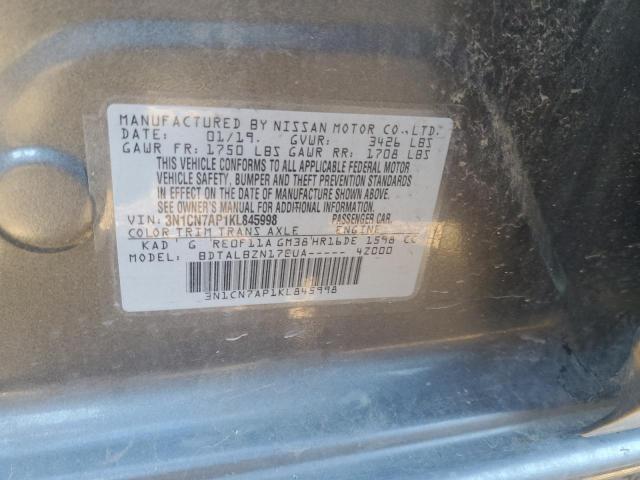 3N1CN7AP1KL845998 - 2019 NISSAN VERSA S GRAY photo 12