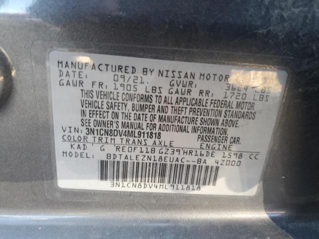 3N1CN8DV4ML911818 - 2021 NISSAN VERSA S GRAY photo 12