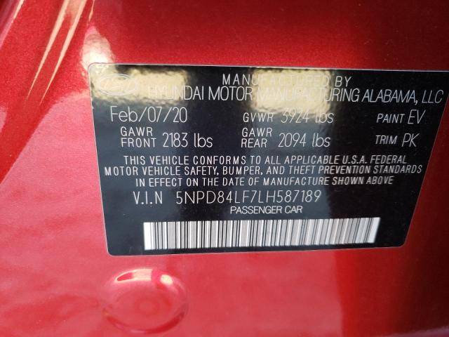 5NPD84LF7LH587189 - 2020 HYUNDAI ELANTRA SEL RED photo 12