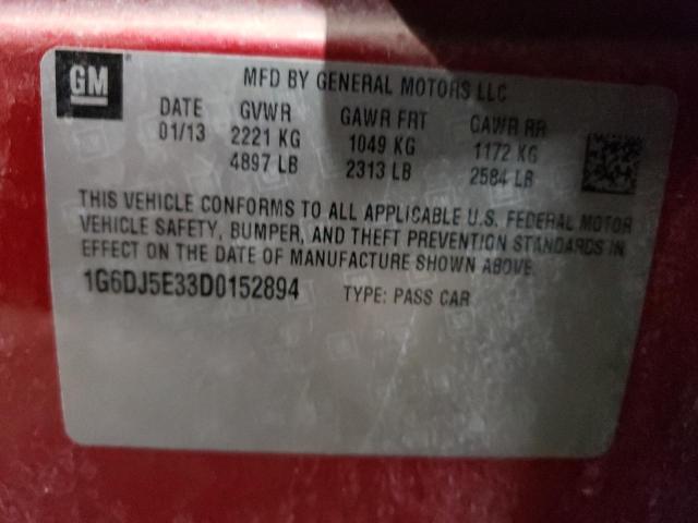 1G6DJ5E33D0152894 - 2013 CADILLAC CTS PERFORMANCE COLLECTION Червоний фото 12