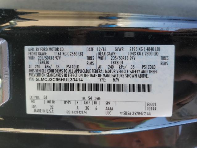 5LMCJ2C96HUL33414 - 2017 LINCOLN MKC SELECT BLACK photo 13