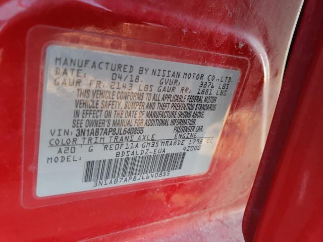 3N1AB7AP8JL640855 - 2018 NISSAN SENTRA S RED photo 13