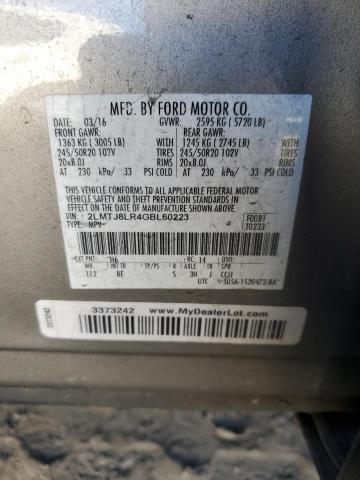 2LMTJ8LR4GBL60223 - 2016 LINCOLN MKX RESERVE Srebrny zdjęcie 13