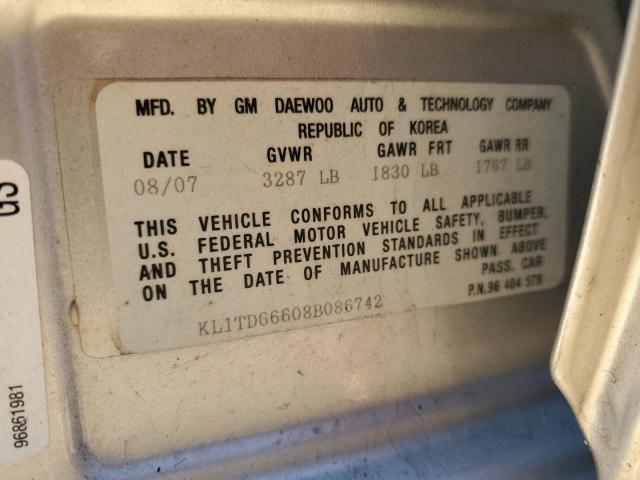 KL1TD66608B086742 - 2008 CHEVROLET AVEO BASE Gümüş foto 12