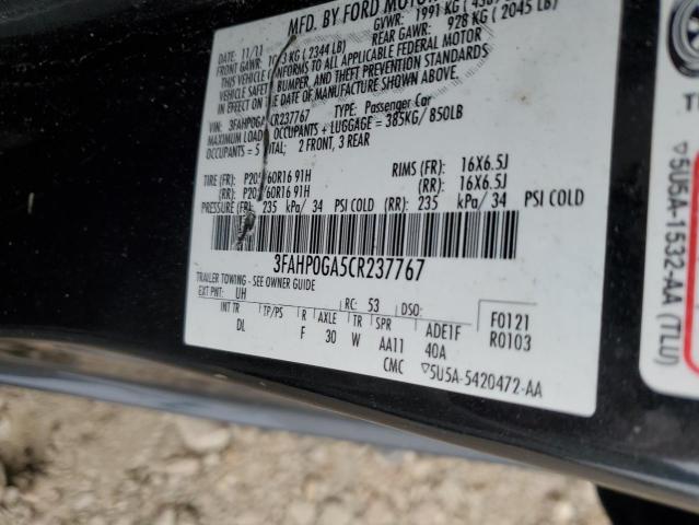 3FAHP0GA5CR237767 - 2012 FORD FUSION S BLACK photo 13