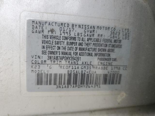 3N1AB7AP0HY264391 - 2017 NISSAN SENTRA S SILVER photo 12