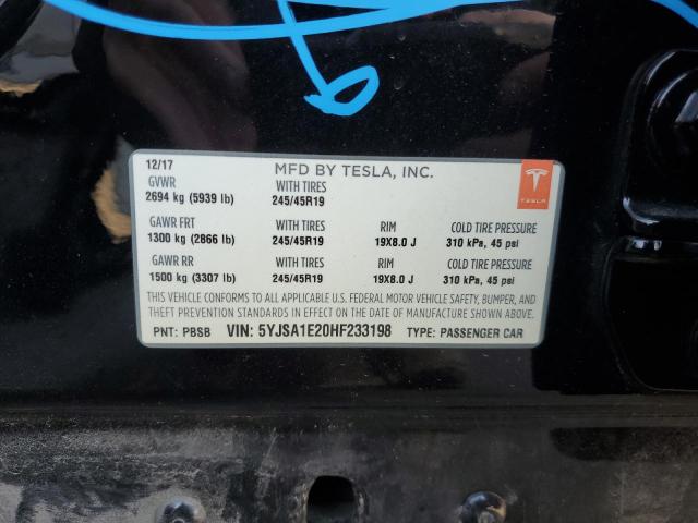 5YJSA1E20HF233198 - 2017 TESLA MODEL S შავი ფოტო 13