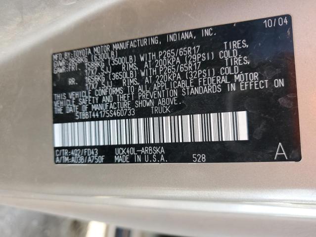 5TBBT44175S460733 - 2005 TOYOTA TUNDRA ACCESS CAB SR5 TAN photo 13