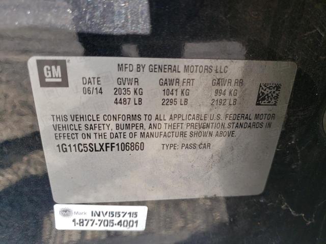 1G11C5SLXFF106860 - 2015 CHEVROLET MALIBU 1LT 黑色 照片 12