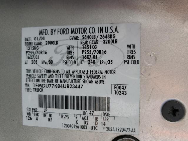 1FMDU77K84UB23447 - 2004 FORD EXPLORER S SILVER photo 12