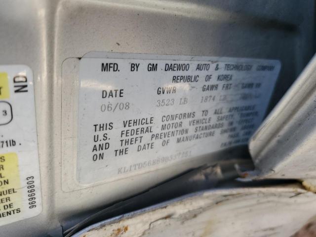 KL1TD56E69B337251 - 2009 CHEVROLET AVEO LS Boz foto 12