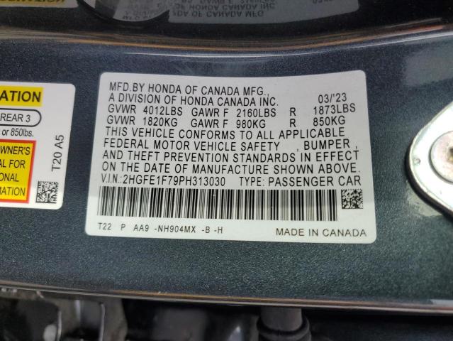 2HGFE1F79PH313030 - 2023 HONDA CIVIC EX GRAY photo 13