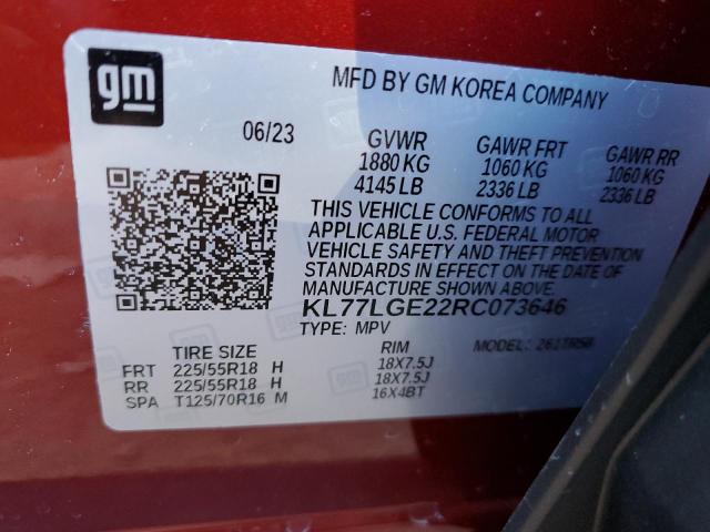 KL77LGE22RC073646 - 2024 CHEVROLET TRAX 1RS RED photo 12