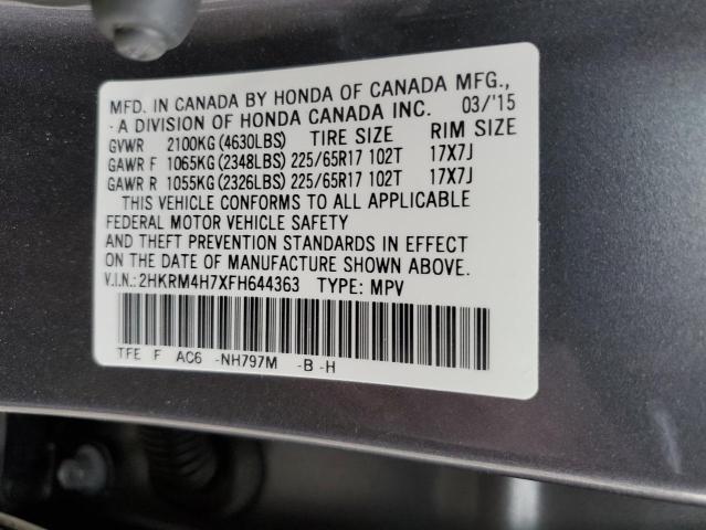 2HKRM4H7XFH644363 - 2015 HONDA CR-V EXL GRAY photo 13