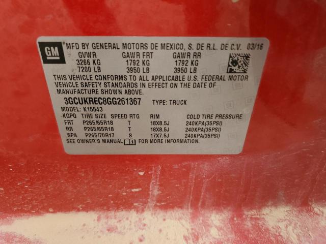 3GCUKREC8GG261367 - 2016 CHEVROLET silverado K1500 LT RED photo 12