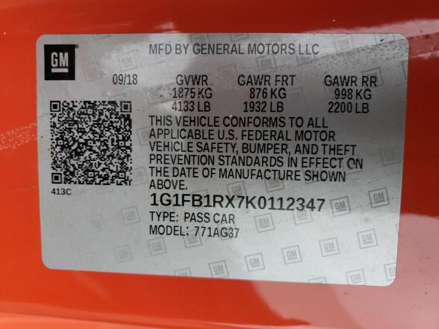 1G1FB1RX7K0112347 - 2019 CHEVROLET CAMARO LS ORANGE photo 13