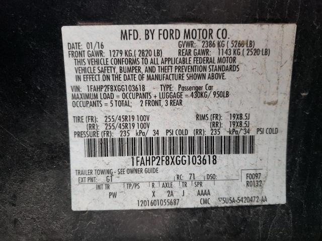 1FAHP2F8XGG103618 - 2016 FORD TAURUS LIMITED BLACK photo 12