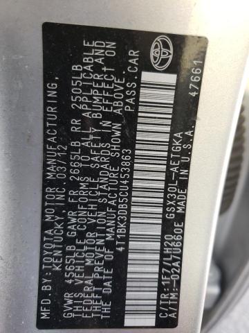 4T1BK3DB5CU453863 - 2012 TOYOTA AVALON BASE 银色 照片 12