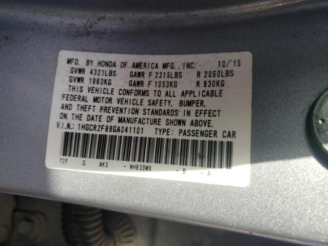 1HGCR2F89GA041101 - 2016 HONDA ACCORD EXL SILVER photo 12