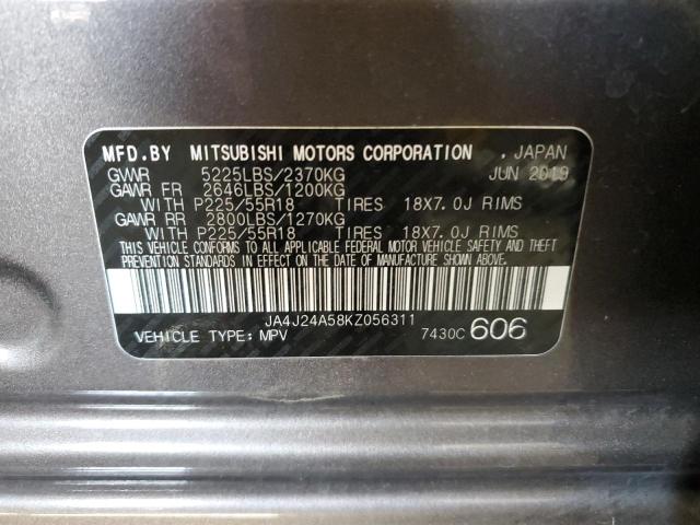 JA4J24A58KZ056311 - 2019 MITSUBISHI OUTLANDER SEL GRAY photo 14