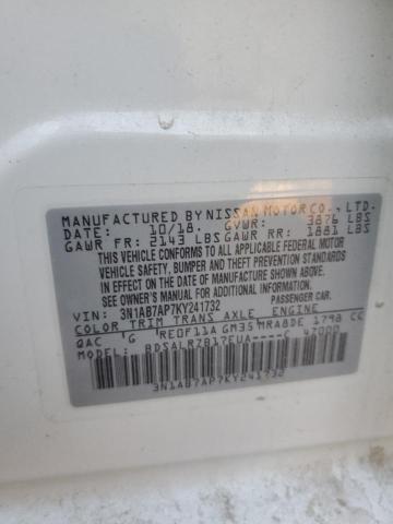 3N1AB7AP7KY241732 - 2019 NISSAN SENTRA S WHITE photo 12