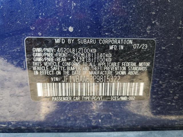 JF1VBAA62P9815322 - 2023 SUBARU WRX BLUE photo 12