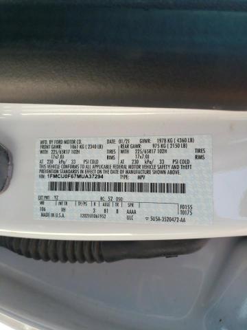 1FMCU0F67MUA37294 - 2021 FORD ESCAPE S WHITE photo 13