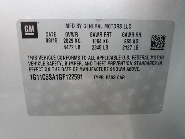 1G11C5SA1GF122591 - 2016 CHEVROLET MALIBU LIM LT 银色 照片 12