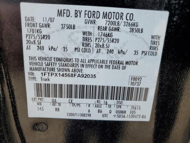 1FTPX14568FA92035 - 2008 FORD F150 BLACK photo 12