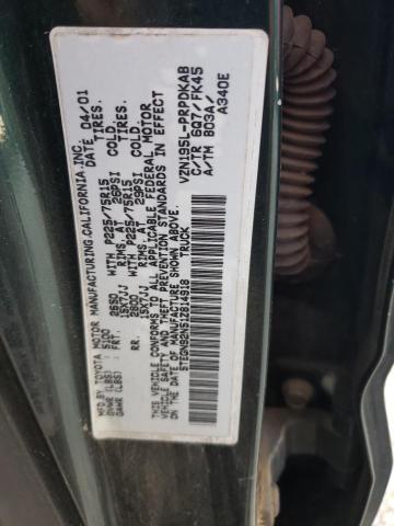 5TEGN92N51Z814918 - 2001 TOYOTA TACOMA DOUBLE CAB PRERUNNER GREEN photo 12
