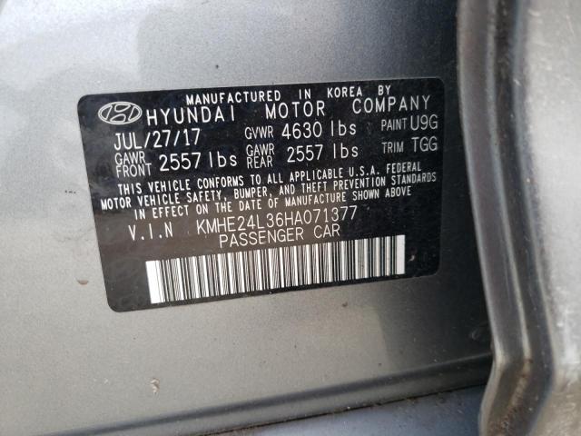 KMHE24L36HA071377 - 2017 HYUNDAI SONATA HYBRID GRAY photo 13