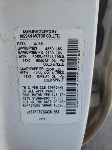 JN8AR07S3XW381954 - 1999 NISSAN PATHFINDER LE WHITE photo 13