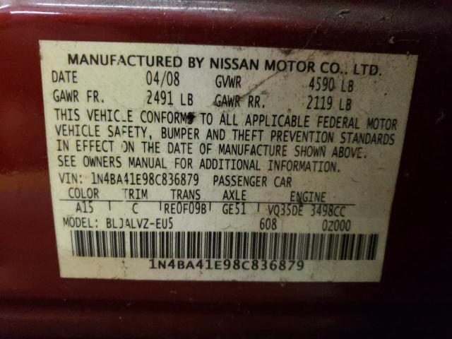 1N4BA41E98C836879 - 2008 NISSAN MAXIMA SE RED photo 12