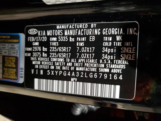 5XYPG4A32LG679164 - 2020 KIA SORENTO L BLACK photo 12